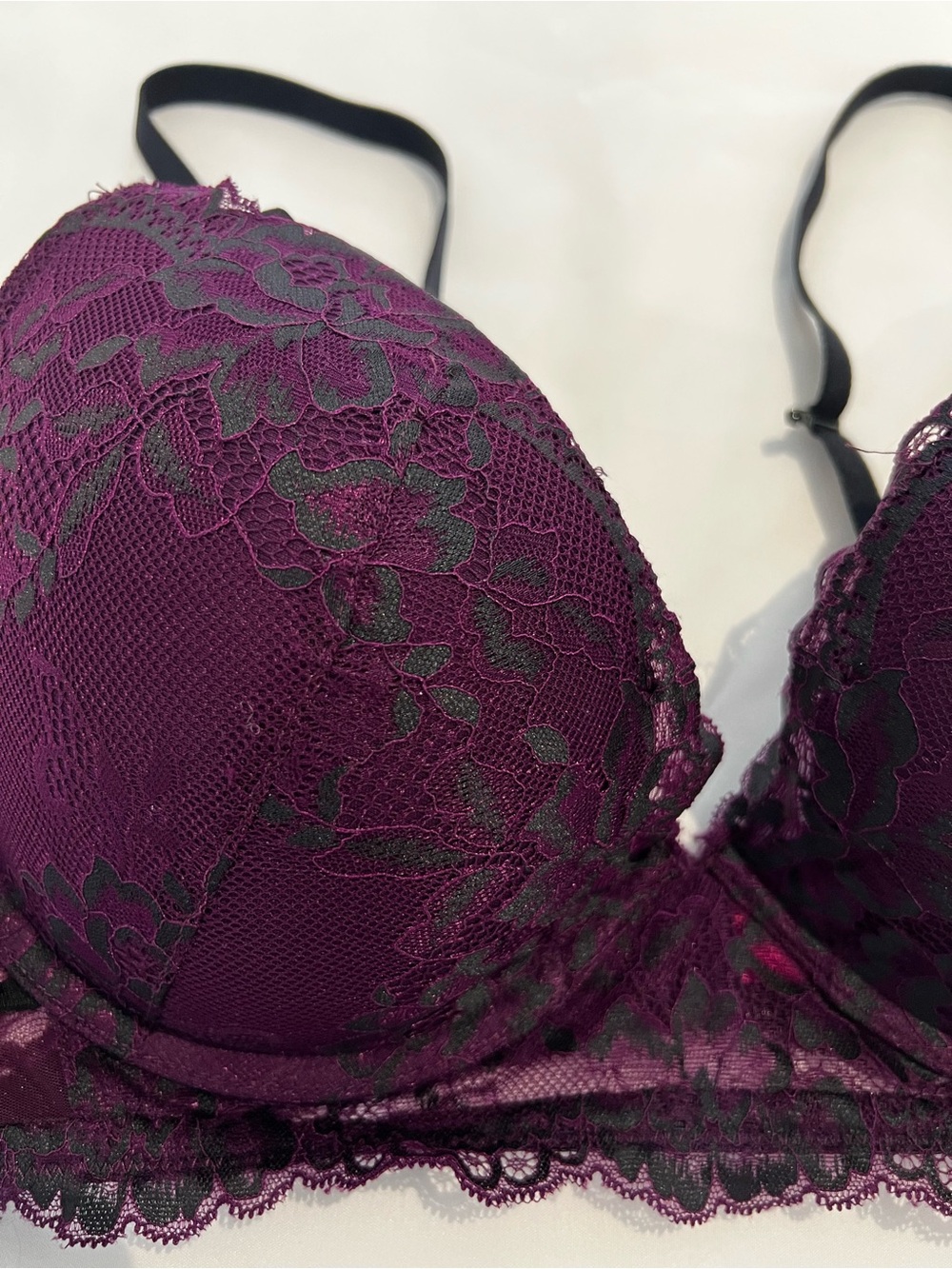 La Senza Beyond Sexy Lace Push-Up Bra 38D Plum Purple Black Strappy